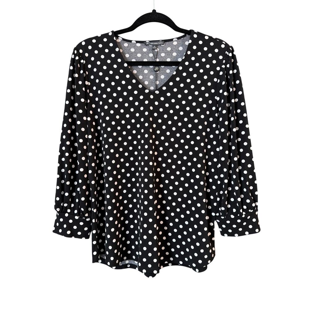 Adrianna Papell Womens Black & White 3/4 Sleeve Polka Dot Top Size MD Medium New